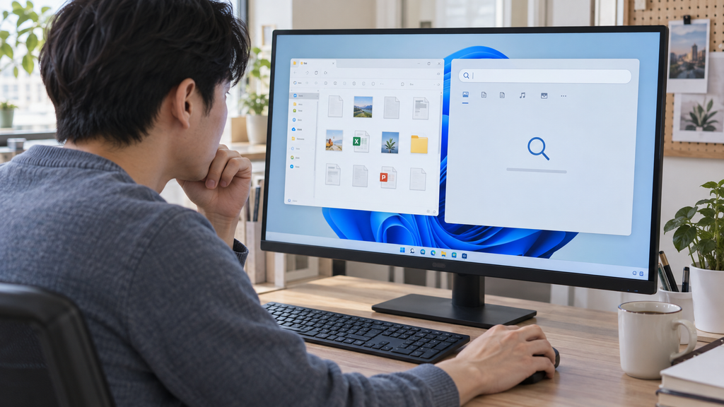 파일 탐색기에는 있지만 Windows 검색에는 나타나지 않는 파일을 확인하는 모습