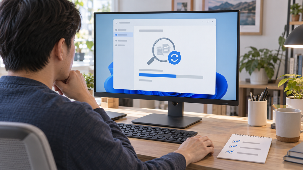 Windows 파일 검색 인덱스를 다시 만드는 과정을 확인하는 모습