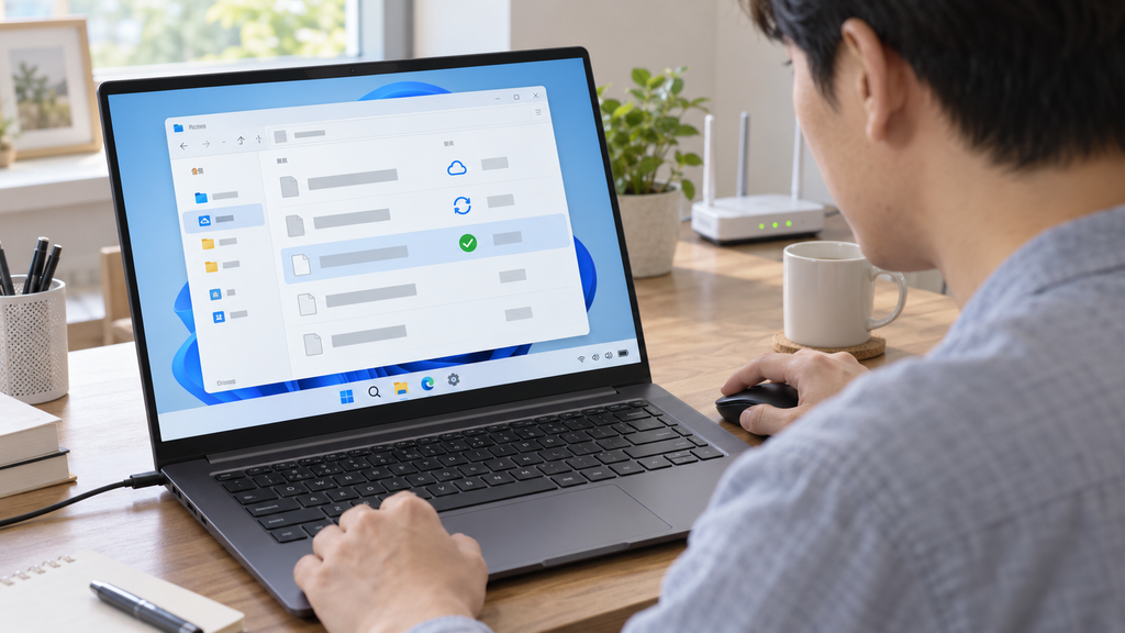 OneDrive 파일의 온라인 전용 및 로컬 저장 상태를 확인하는 모습