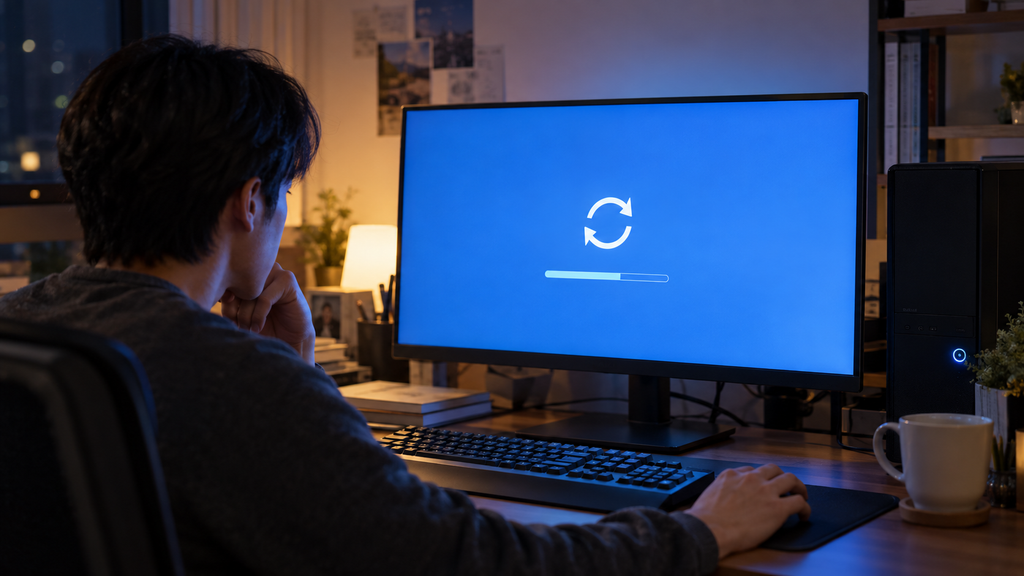 Windows 11 PC가 반복 부팅 실패 후 자동 복구를 진행하는 재현 장면