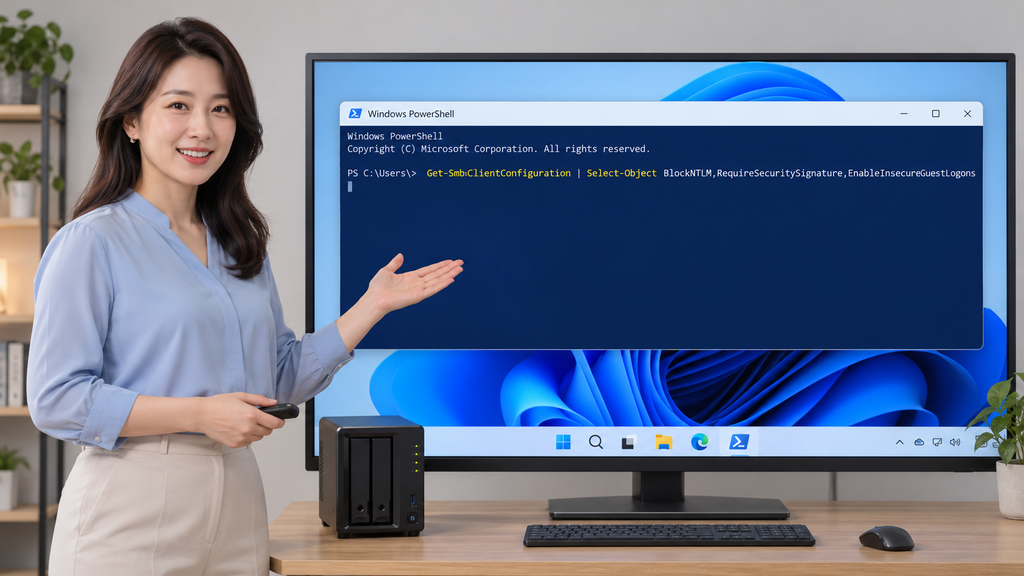Windows 11 NAS 인증 실패 원인을 확인하기 위한 SMB NTLM 설정 명령 설명 이미지