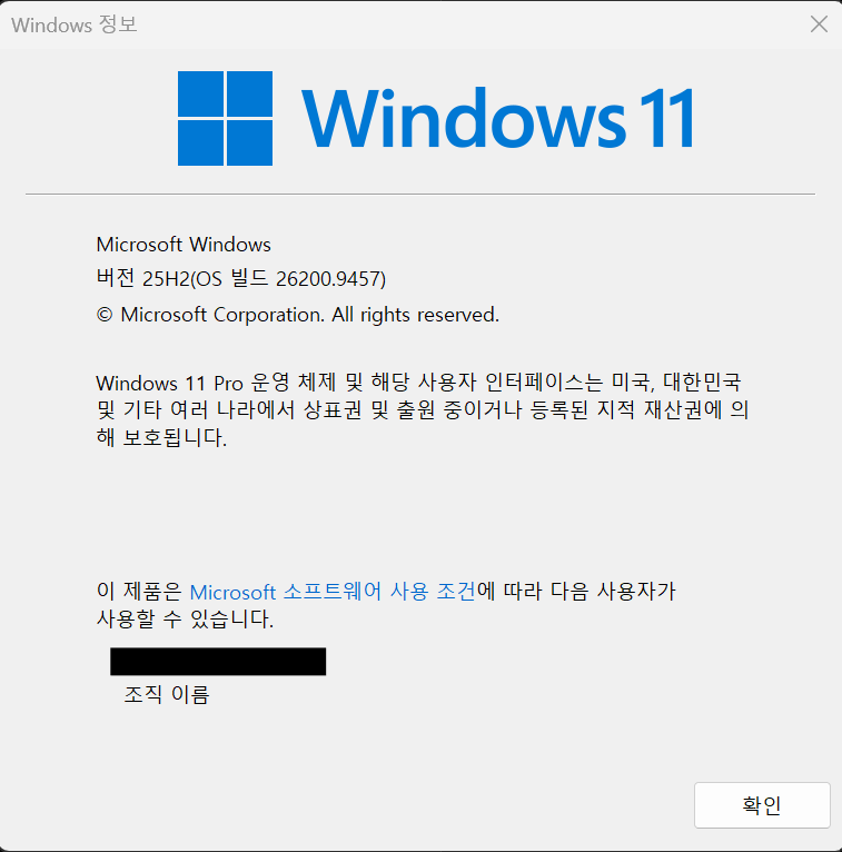 winver에서 확인한 Windows 11 버전과 OS 빌드
